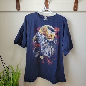 Graphic Tee with Wolf and Eagle Design